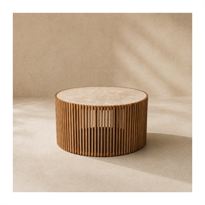 Køln rundt sofabord - Teak træ - Marmor - Mål: Ø90 cm. H: 40 cm.